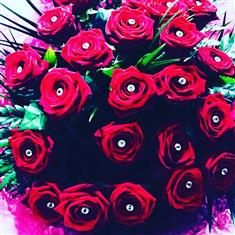 24 red roses with diamond pins 