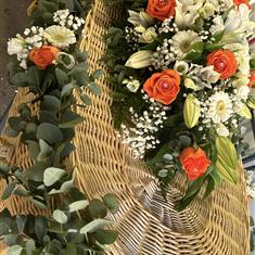 Casket spray orange &amp; white 